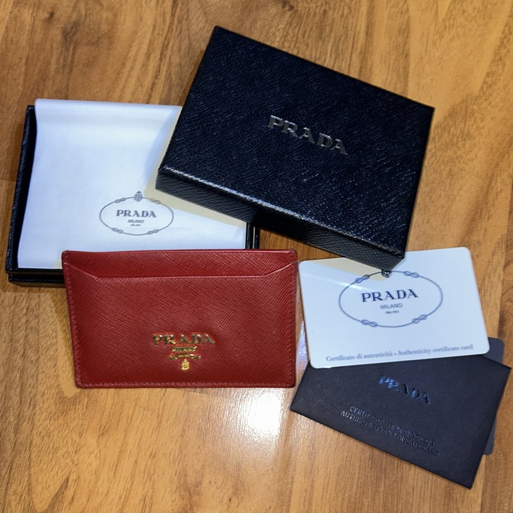 Authentic Prada Red Saffiano Leather Card Case Wallet